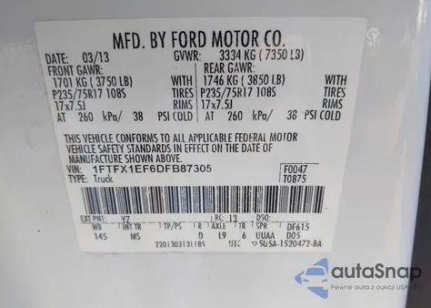 2013 Ford F-150 Xlt from USA, damaged, VIN 1FTFX1EF6DFB87305